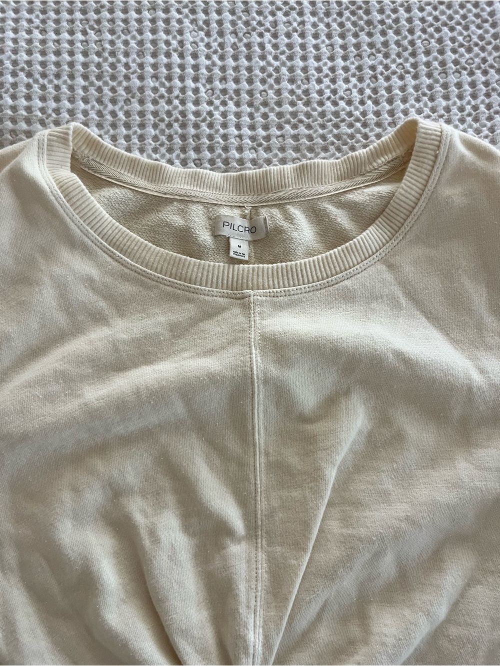 Pilcro Anthropologie Cream Twist-Front‎ Pullover sweatshirt - Picture 3 of 13